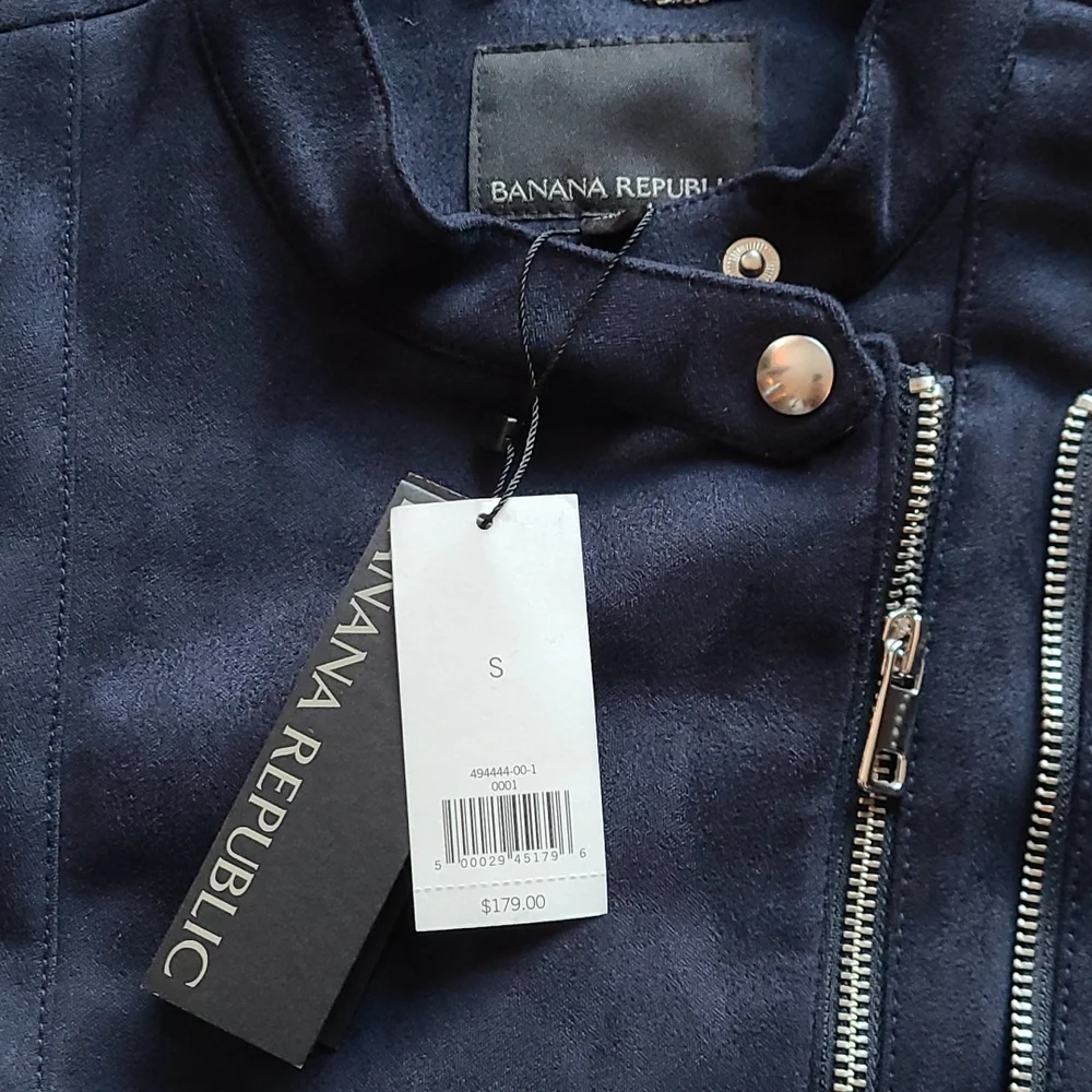 🎉Host Pick🎉 Banana Republic Navy Blue Vegan Suede Biker Jacket - Picture 4 of 10